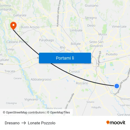 Dresano to Lonate Pozzolo map