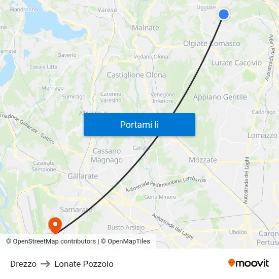 Drezzo to Lonate Pozzolo map
