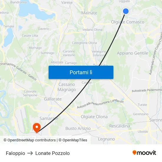Faloppio to Lonate Pozzolo map