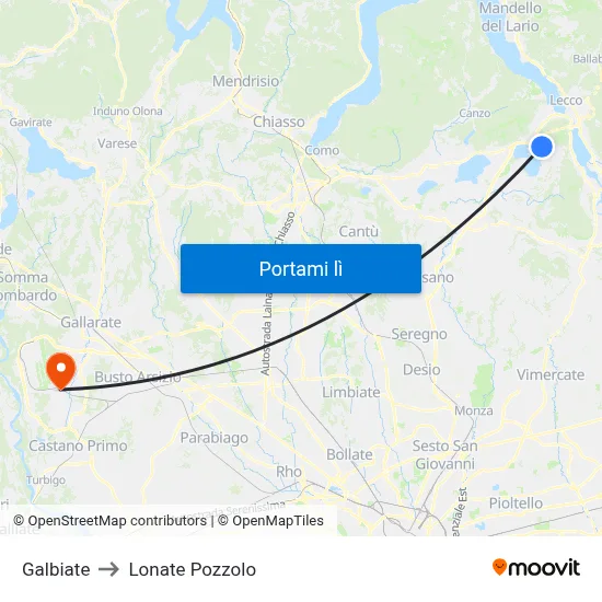 Galbiate to Lonate Pozzolo map