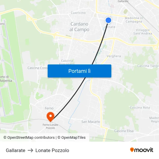 Gallarate to Lonate Pozzolo map