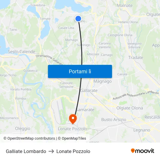 Galliate Lombardo to Lonate Pozzolo map