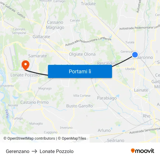 Gerenzano to Lonate Pozzolo map