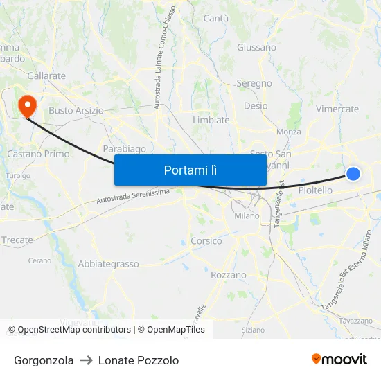 Gorgonzola to Lonate Pozzolo map