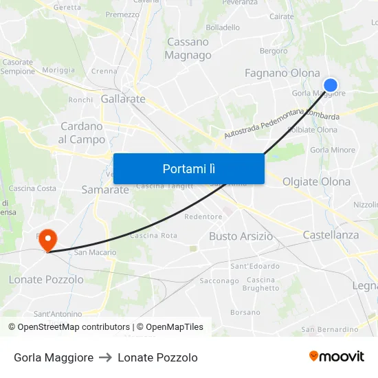 Gorla Maggiore to Lonate Pozzolo map