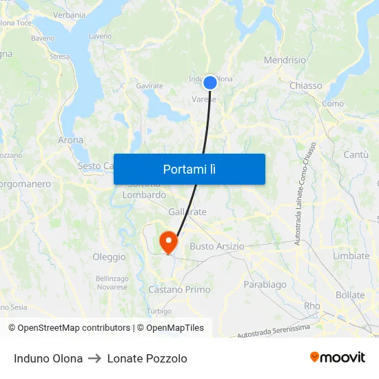 Induno Olona to Lonate Pozzolo map