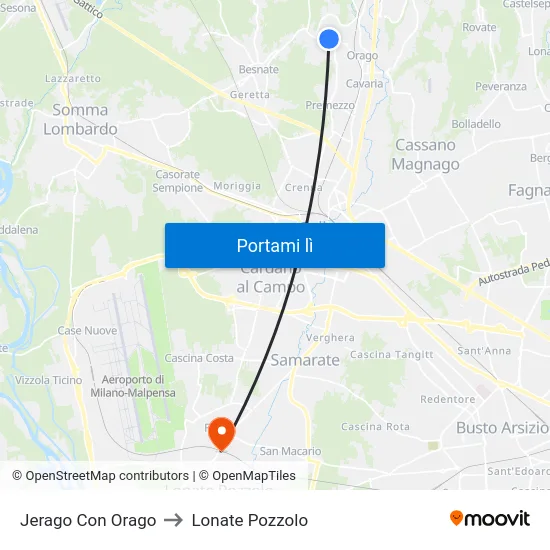 Jerago Con Orago to Lonate Pozzolo map