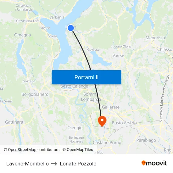 Laveno-Mombello to Lonate Pozzolo map
