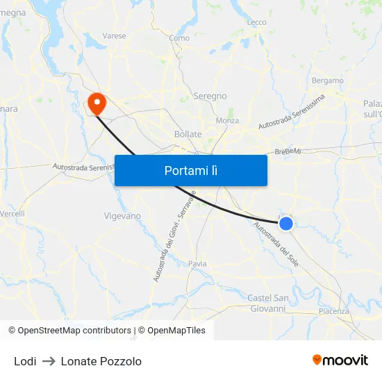 Lodi to Lonate Pozzolo map
