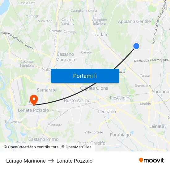 Lurago Marinone to Lonate Pozzolo map