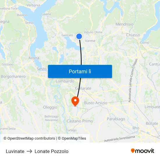 Luvinate to Lonate Pozzolo map