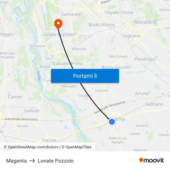Magenta to Lonate Pozzolo map