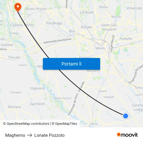 Magherno to Lonate Pozzolo map