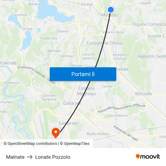Malnate to Lonate Pozzolo map