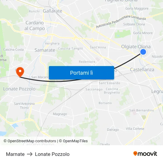 Marnate to Lonate Pozzolo map
