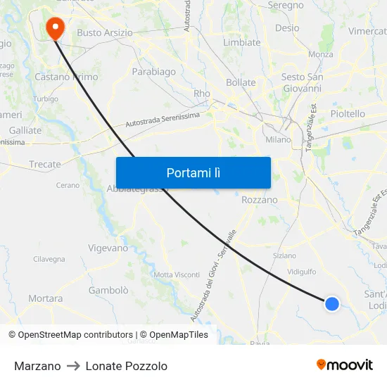 Marzano to Lonate Pozzolo map