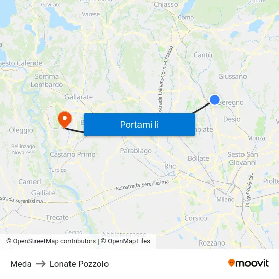 Meda to Lonate Pozzolo map