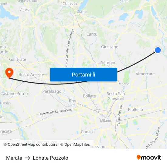 Merate to Lonate Pozzolo map