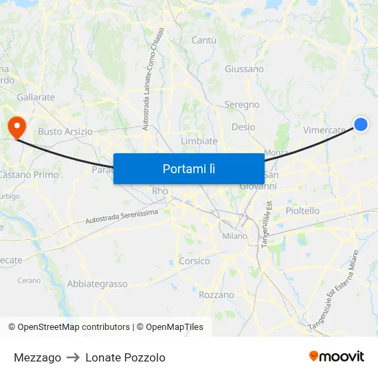 Mezzago to Lonate Pozzolo map