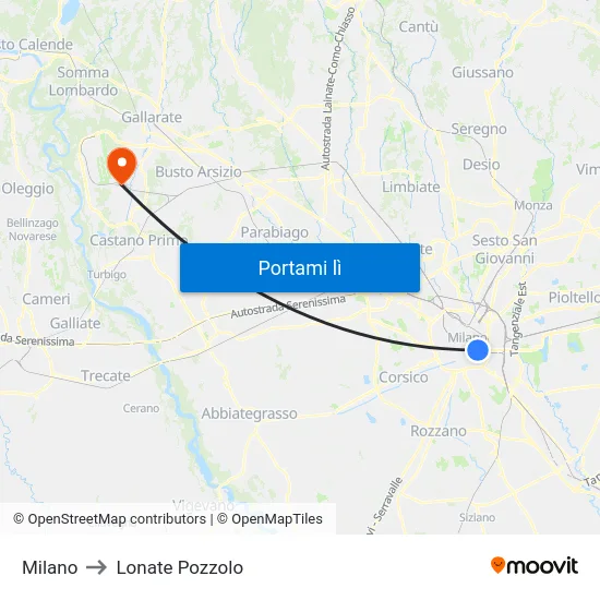 Milano to Lonate Pozzolo map