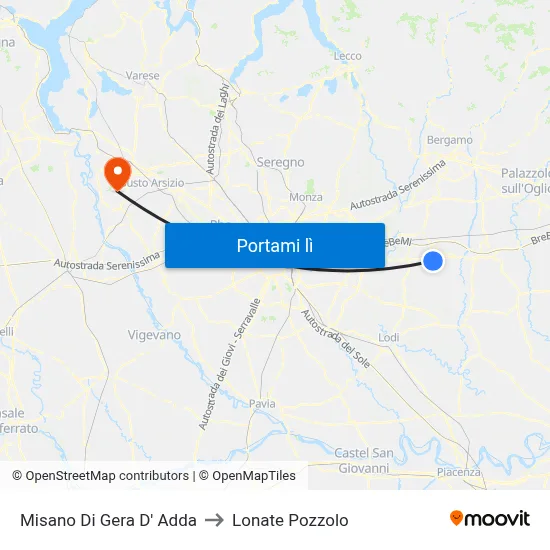 Misano Di Gera D' Adda to Lonate Pozzolo map