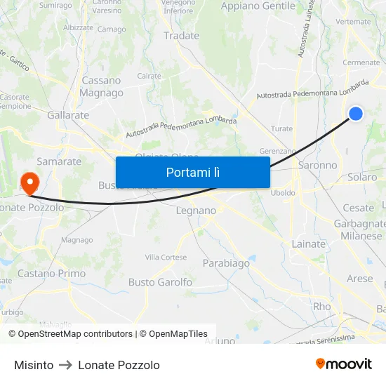 Misinto to Lonate Pozzolo map