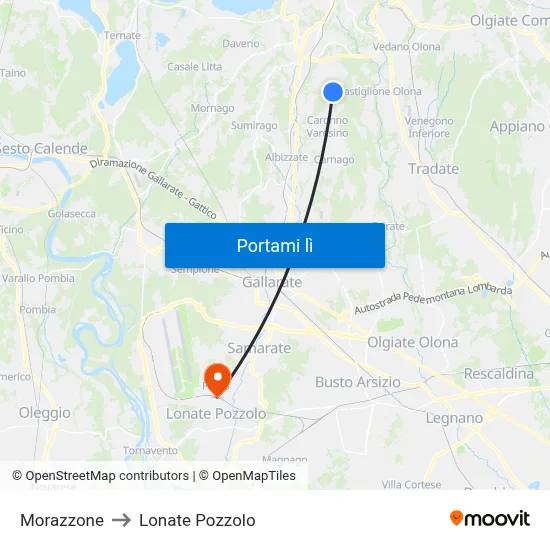 Morazzone to Lonate Pozzolo map