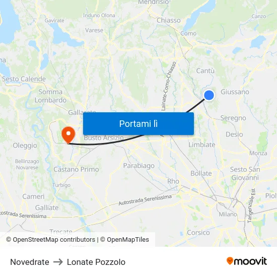 Novedrate to Lonate Pozzolo map