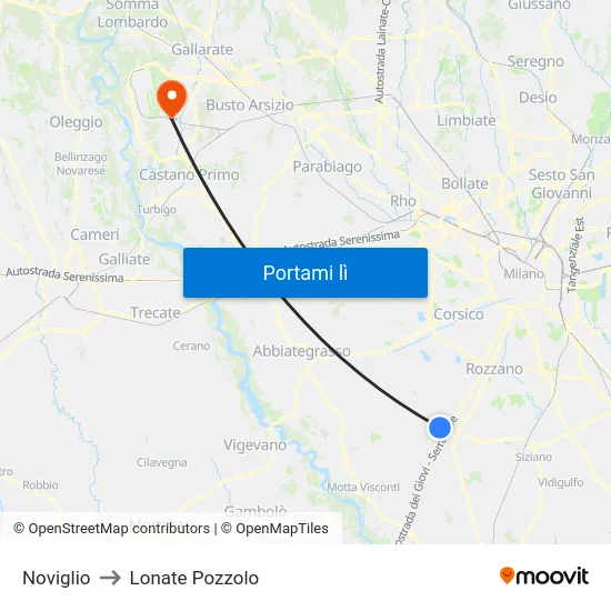 Noviglio to Lonate Pozzolo map