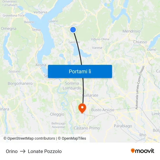 Orino to Lonate Pozzolo map