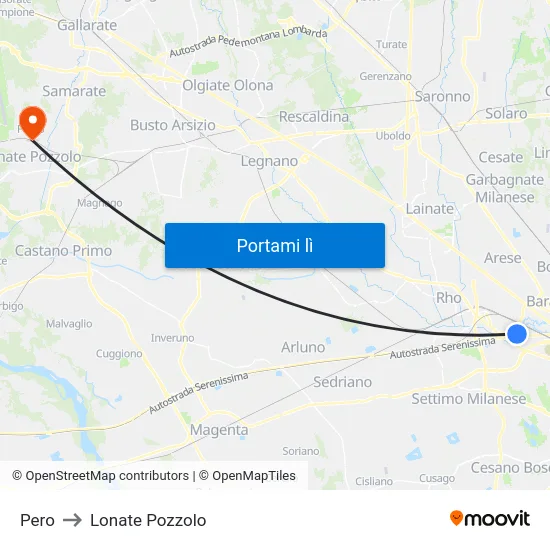 Pero to Lonate Pozzolo map