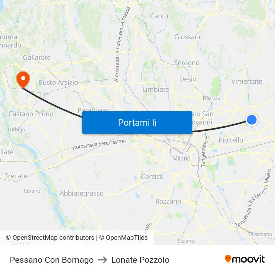 Pessano Con Bornago to Lonate Pozzolo map