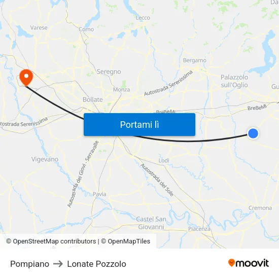 Pompiano to Lonate Pozzolo map