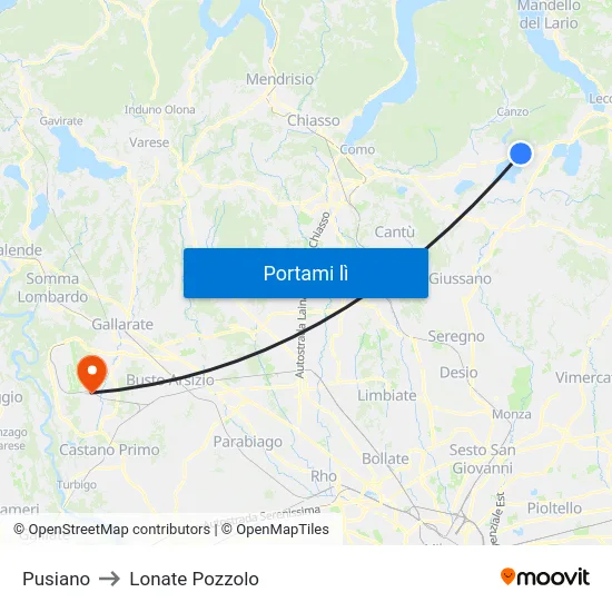 Pusiano to Lonate Pozzolo map