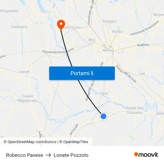 Robecco Pavese to Lonate Pozzolo map