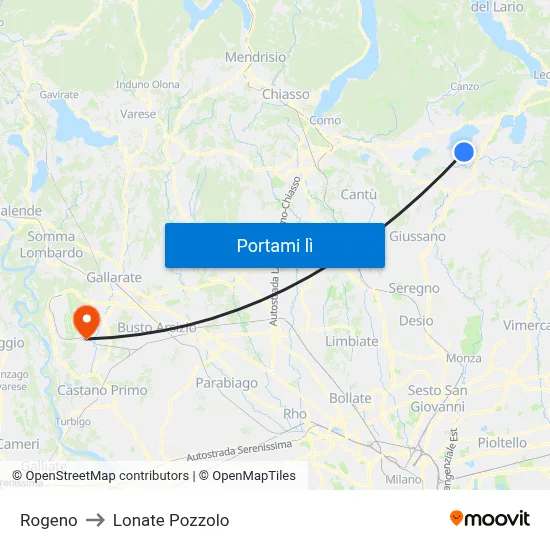 Rogeno to Lonate Pozzolo map