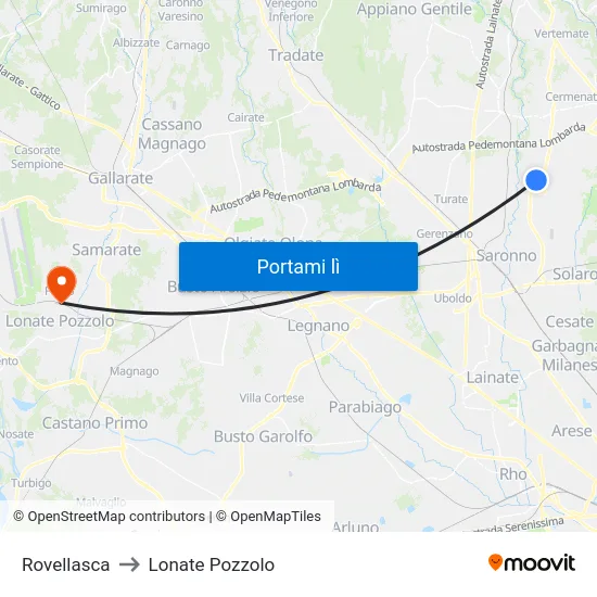 Rovellasca to Lonate Pozzolo map