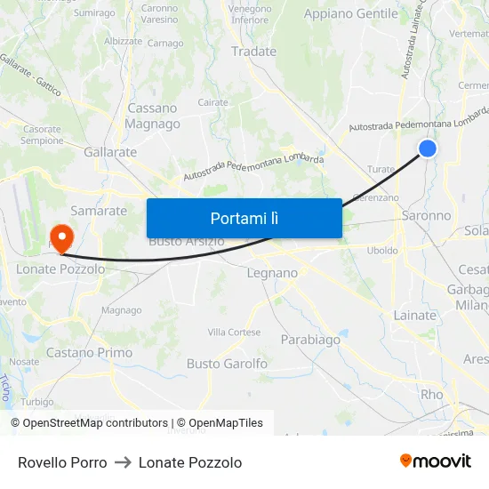Rovello Porro to Lonate Pozzolo map