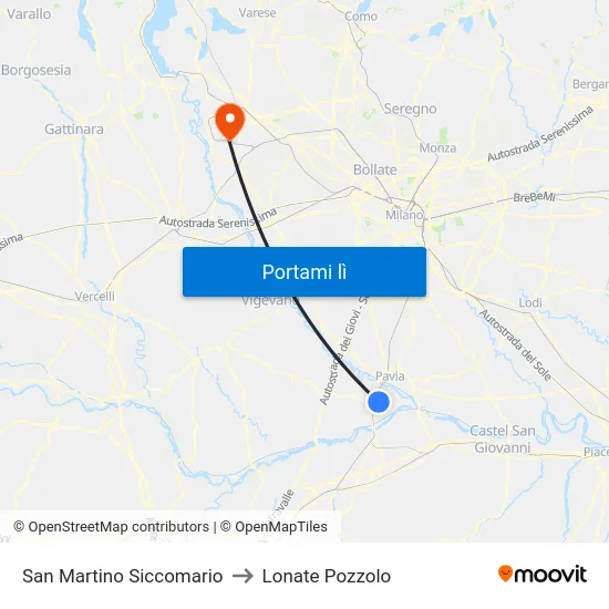 San Martino Siccomario to Lonate Pozzolo map