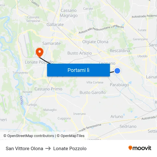 San Vittore Olona to Lonate Pozzolo map