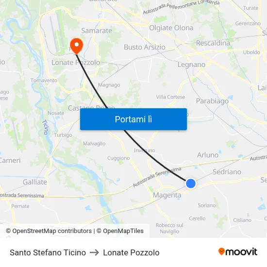 Santo Stefano Ticino to Lonate Pozzolo map