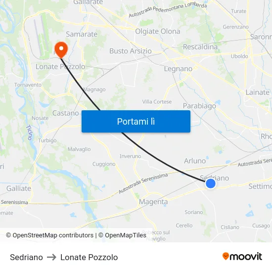 Sedriano to Lonate Pozzolo map
