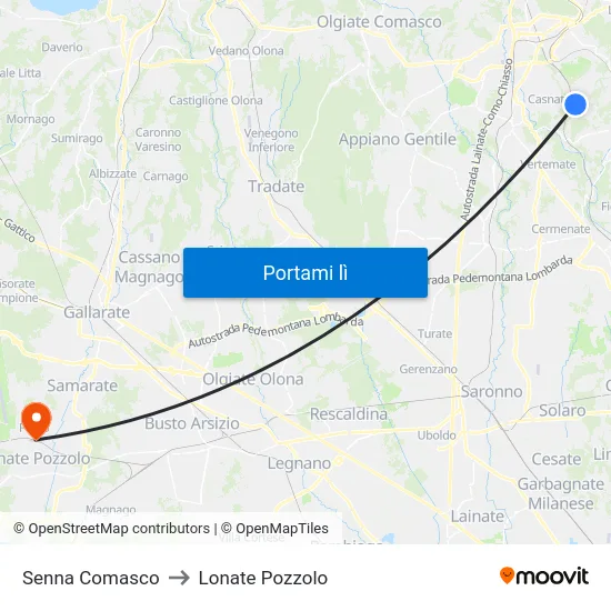 Senna Comasco to Lonate Pozzolo map