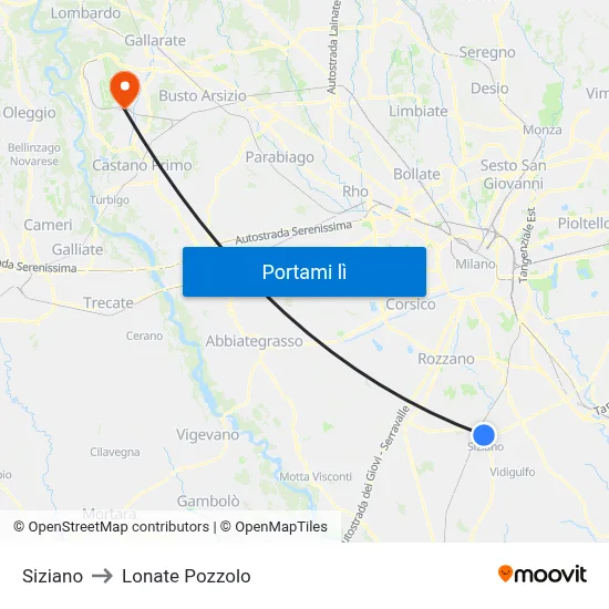 Siziano to Lonate Pozzolo map