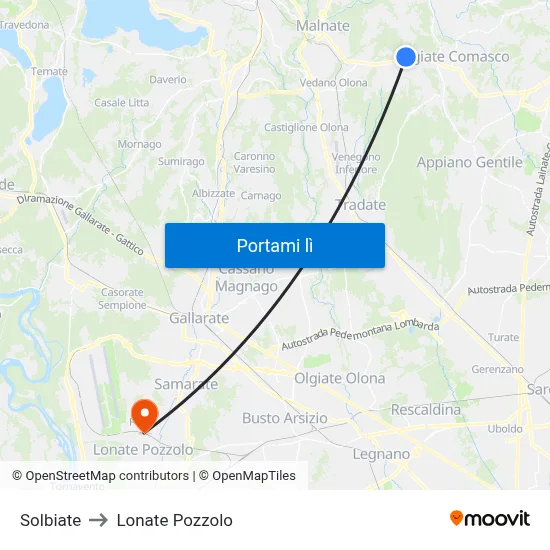 Solbiate to Lonate Pozzolo map