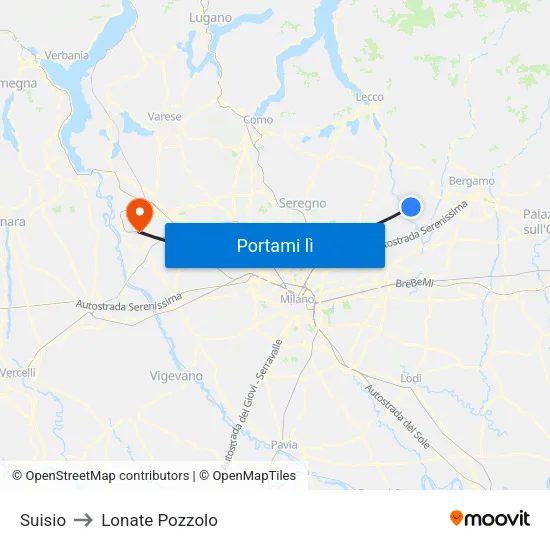 Suisio to Lonate Pozzolo map