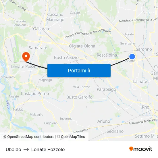 Uboldo to Lonate Pozzolo map