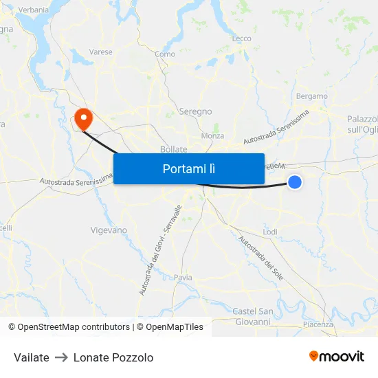 Vailate to Lonate Pozzolo map