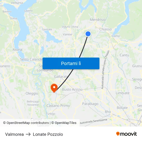 Valmorea to Lonate Pozzolo map