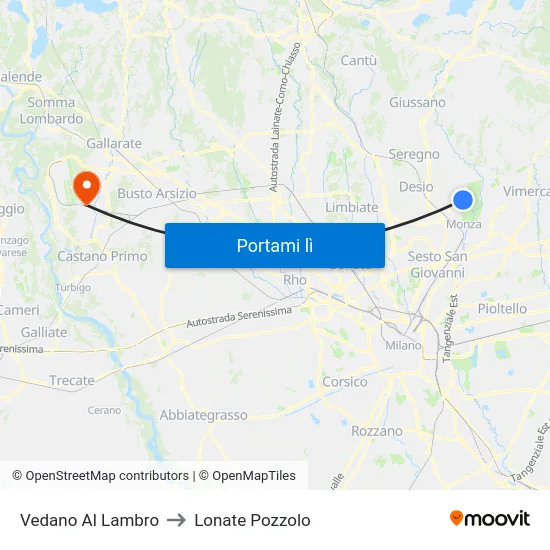 Vedano Al Lambro to Lonate Pozzolo map